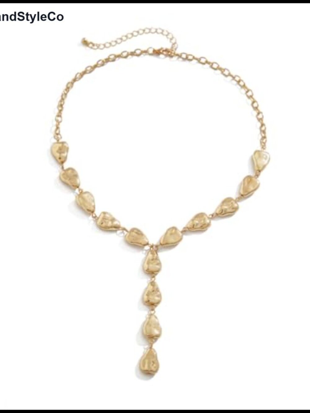 Baroque Teardrop Y Lariat Necklace Hammered Statement Necklace Adjustable